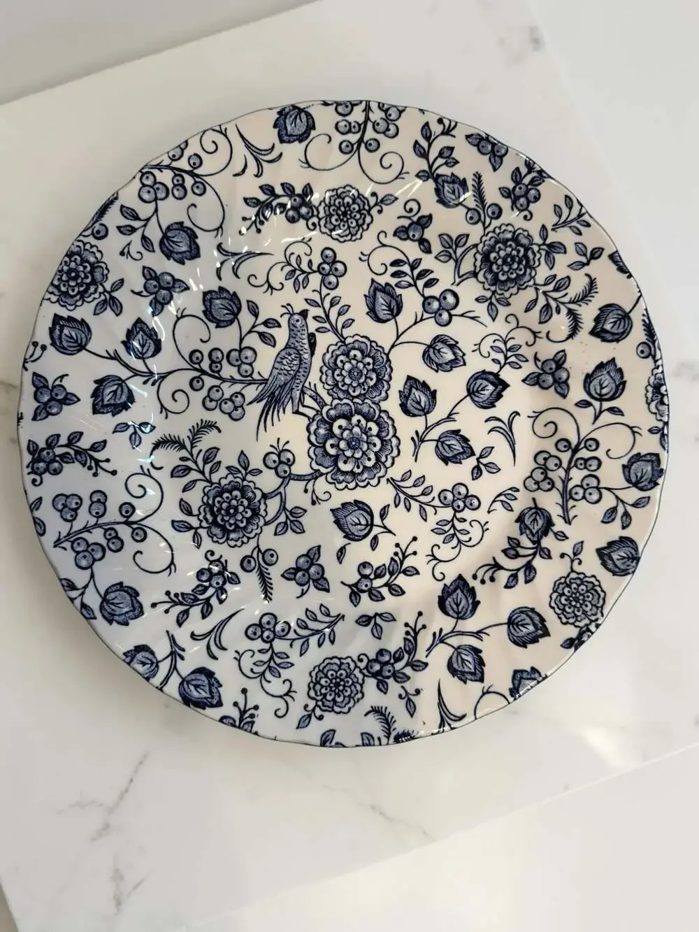 4 Royal Wessex Jacobean 10” Blue and White Floral Ironstone 10” Dessert Plates